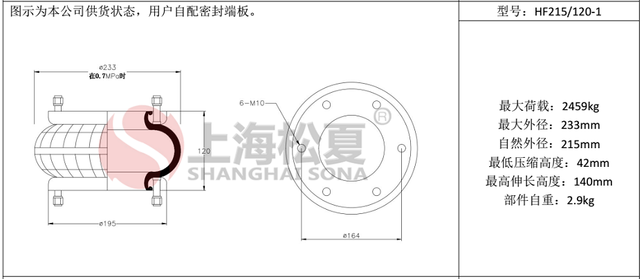 HF215/120-1法蘭式橡膠空氣彈簧，糾偏氣囊
